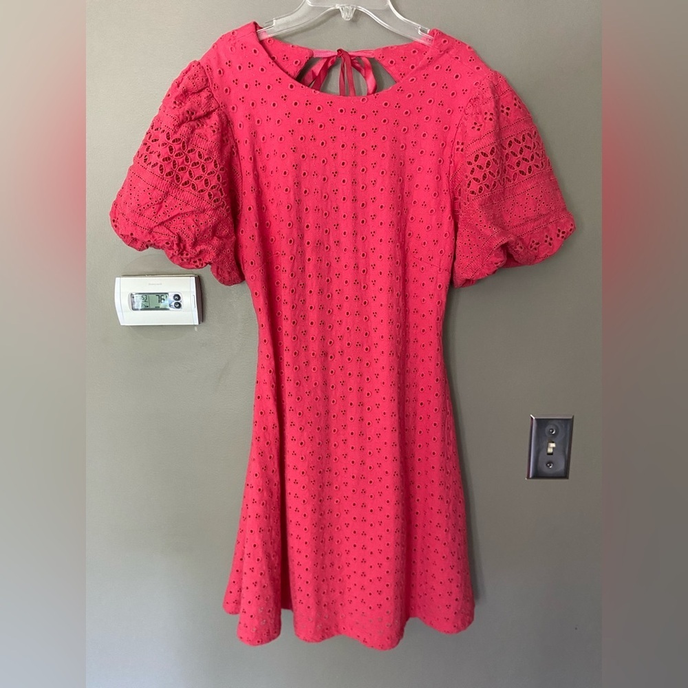 FREE PEOPLE Eyelet Apricot Rose Open-Back Mini Dress In Color Strawberry Size M - Picture 3 of 6